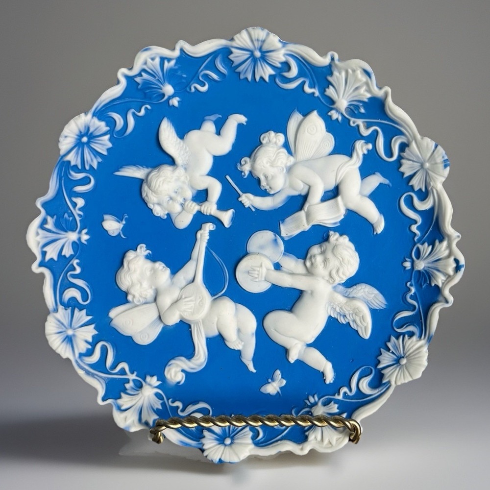 Antique Blue Bisque Cherub Wall Plate